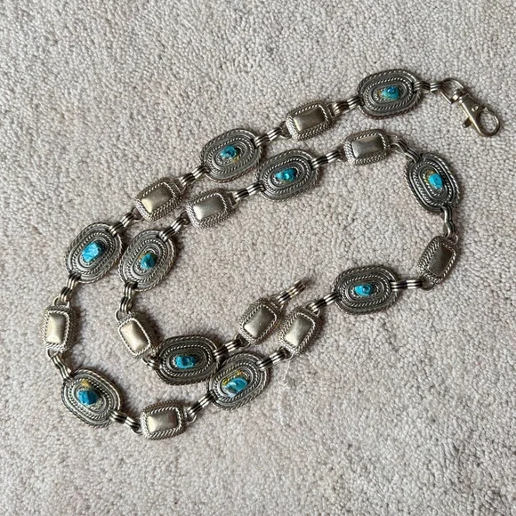 Vintage Western Boho Silver & Turquoise Belt Concho 37” long - Picture 6 of 9